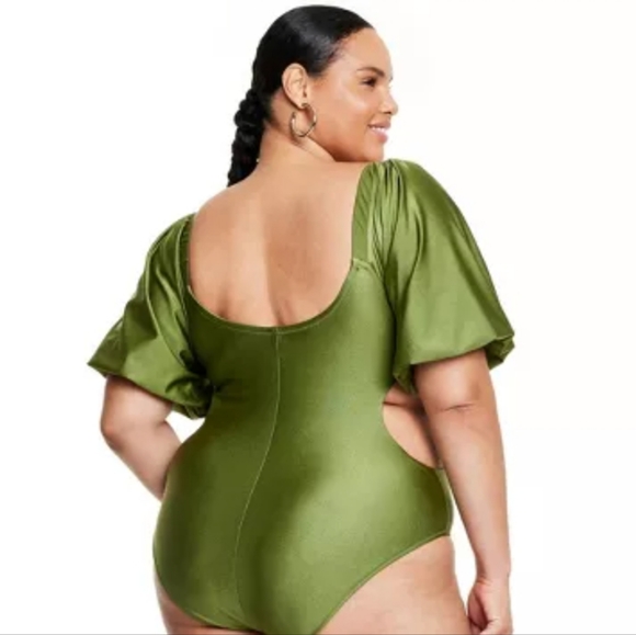 Fe Noel x Target Metallic Puff Sleeve Cut Out One Piece Swimsuit - Picture 2 of 2